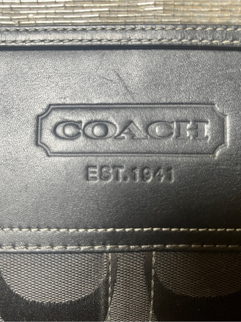 Coach Black Signature Canvas Shoulder Tote with shiny clear bead details. - Picture 6 of 8
